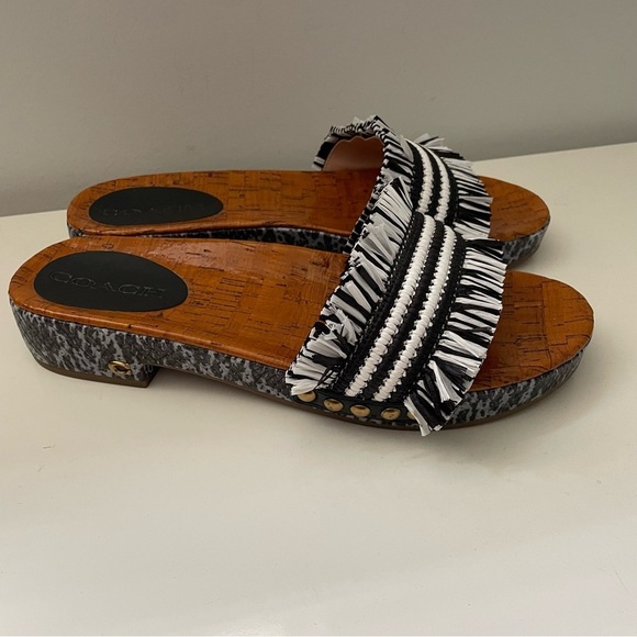 Coach Brayden Raffia Slip On Sandal Size 8 Resortwear Beach Vacation - Picture 5 of 8
